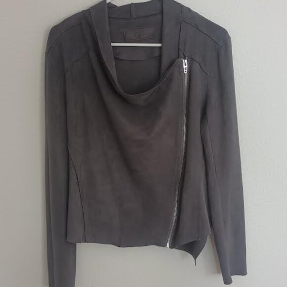 BLANKNYC WOMEN'S ASYMMETRICAL ZIPPER BIKER MOTO JACKET FAUX GRAY SUEDE SIZE M - Picture 1 of 5